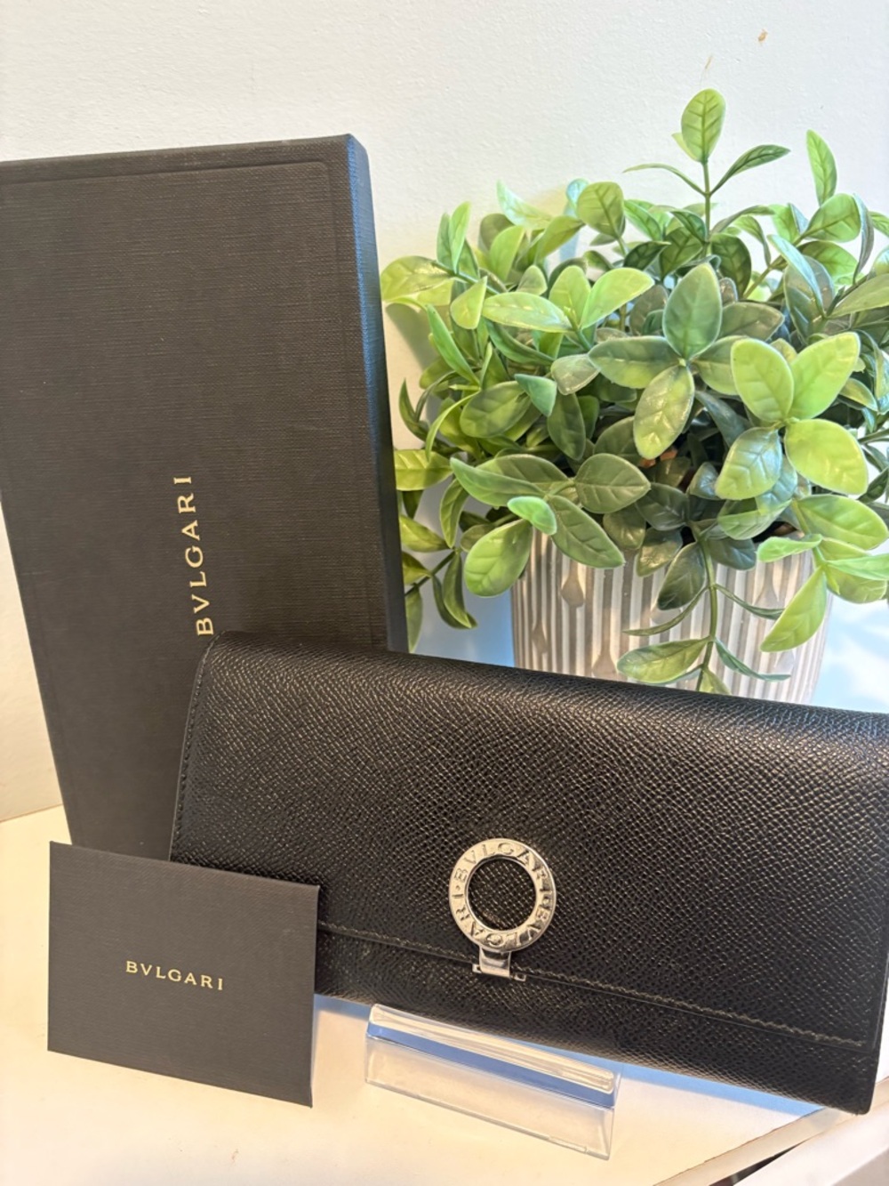 BVLGARI Logo Clip Long Wallet with Box EUC